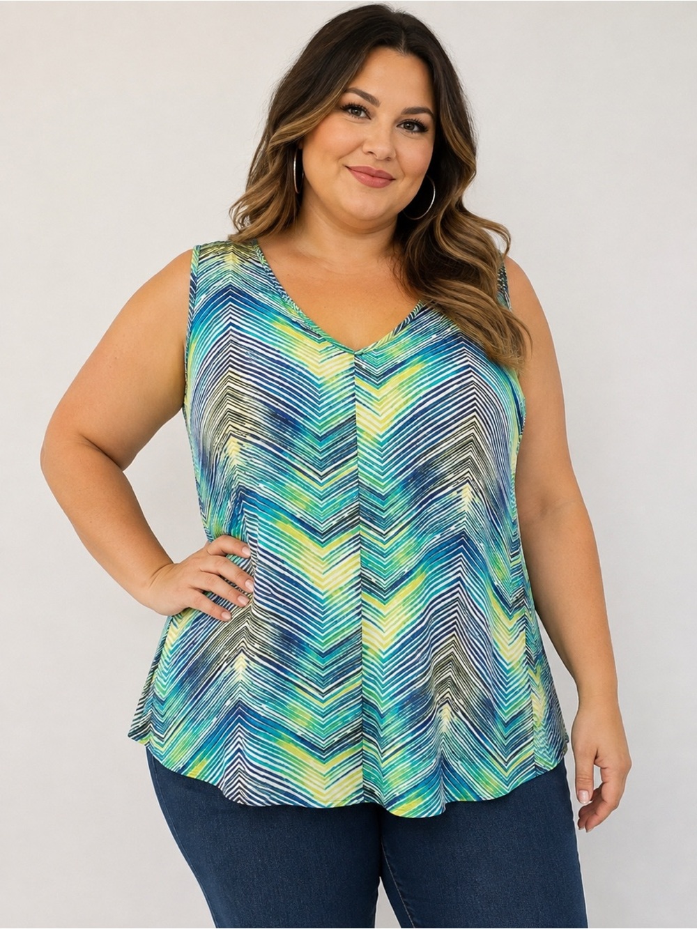 Worthington Woman 1X Chevron Print Sleeveless V-Neck Top NWOT